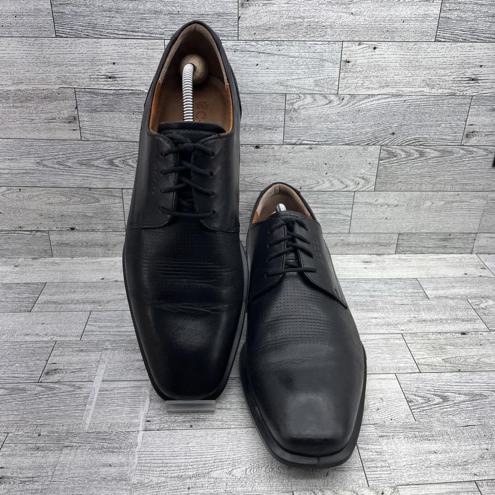 Ecco Cairo Perforated Black Leather‎ Derby Dress Shoes Men Size EU 45 US 11.5